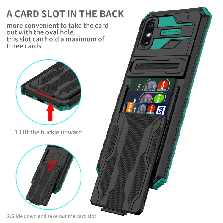 For Xiaomi Redmi 9A Armor Card PC + TPU Shockproof Phone Case with Card Slot & Invisible Holder