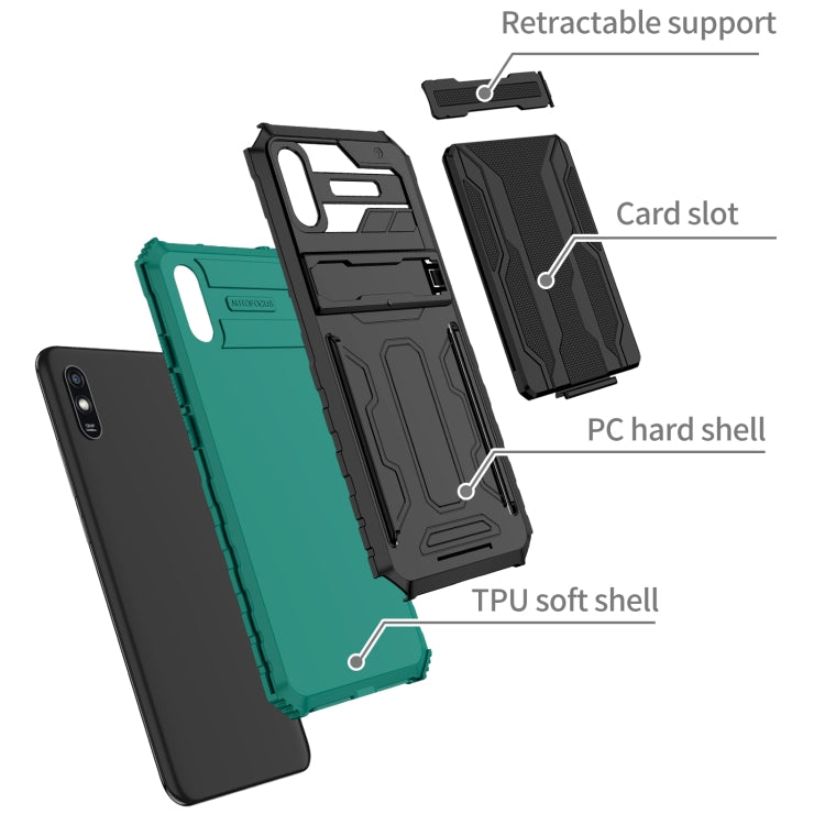 For Xiaomi Redmi 9A Armor Card PC + TPU Shockproof Phone Case with Card Slot & Invisible Holder