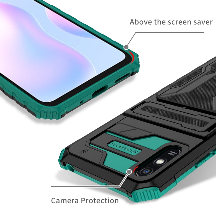 For Xiaomi Redmi 9A Armor Card PC + TPU Shockproof Phone Case with Card Slot & Invisible Holder