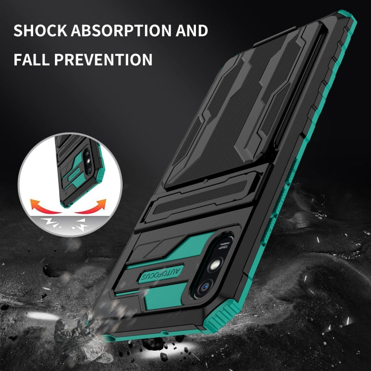 For Xiaomi Redmi 9A Armor Card PC + TPU Shockproof Phone Case with Card Slot & Invisible Holder