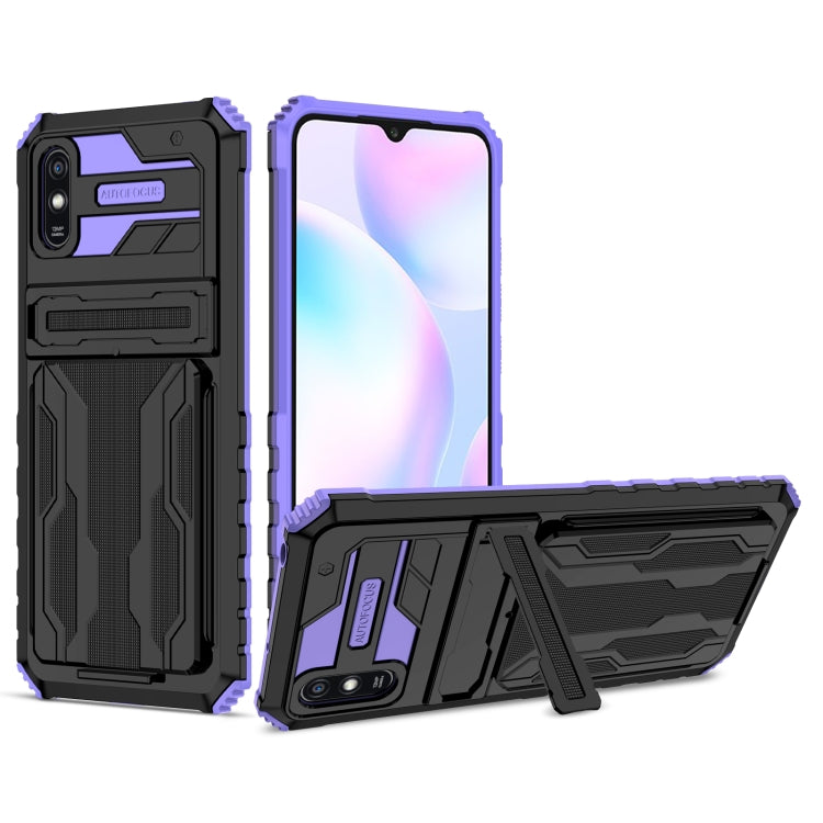 For Xiaomi Redmi 9A Armor Card PC + TPU Shockproof Phone Case with Card Slot & Invisible Holder