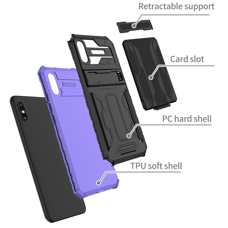For Xiaomi Redmi 9A Armor Card PC + TPU Shockproof Phone Case with Card Slot & Invisible Holder