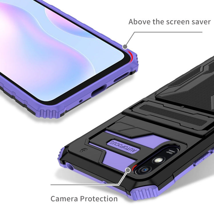 For Xiaomi Redmi 9A Armor Card PC + TPU Shockproof Phone Case with Card Slot & Invisible Holder