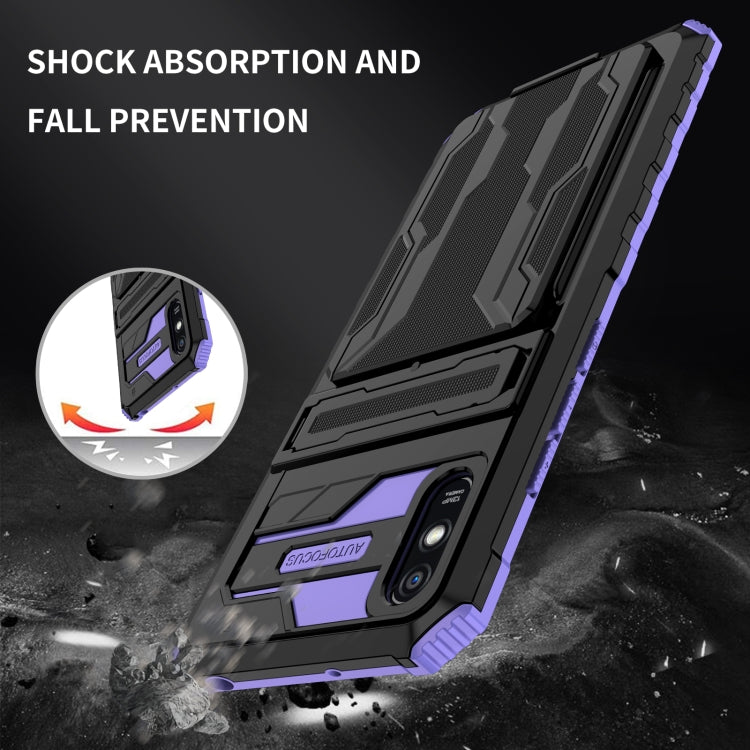For Xiaomi Redmi 9A Armor Card PC + TPU Shockproof Phone Case with Card Slot & Invisible Holder