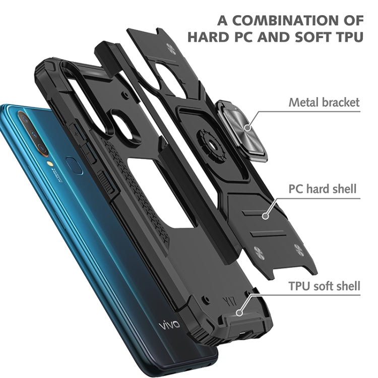 For vivo Y17 Magnetic Armor Shockproof TPU + PC Phone Case with Metal Ring Holder