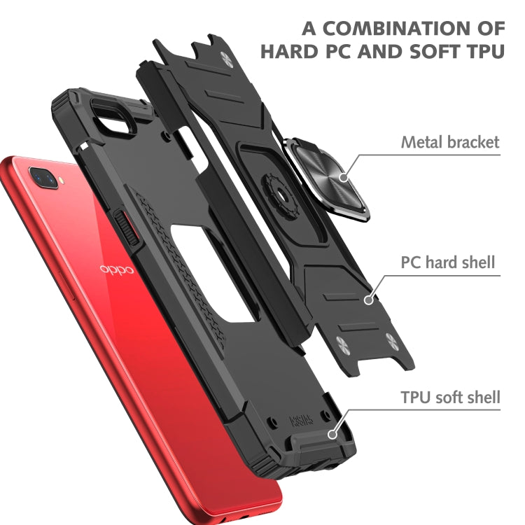 For OPPO A3s Magnetic Armor Shockproof TPU + PC Phone Case with Metal Ring Holder