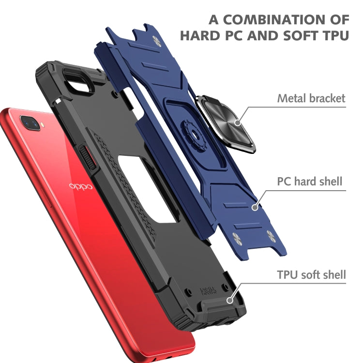 For OPPO A3s Magnetic Armor Shockproof TPU + PC Phone Case with Metal Ring Holder