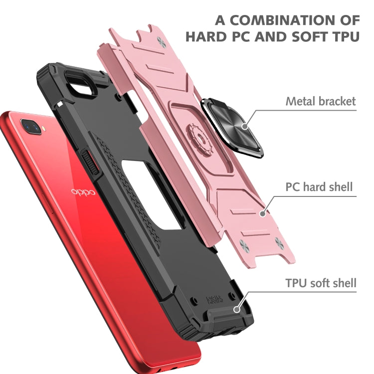 For OPPO A3s Magnetic Armor Shockproof TPU + PC Phone Case with Metal Ring Holder