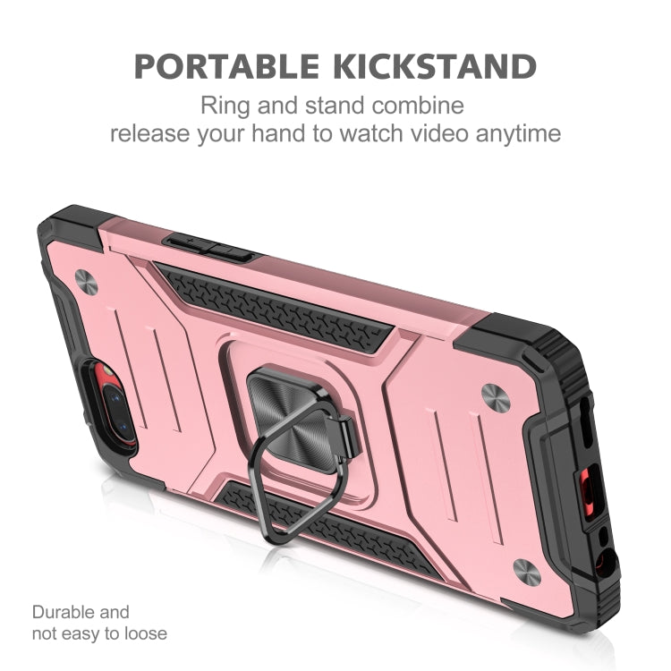 For OPPO A3s Magnetic Armor Shockproof TPU + PC Phone Case with Metal Ring Holder