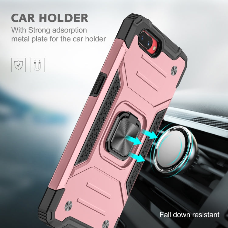 For OPPO A3s Magnetic Armor Shockproof TPU + PC Phone Case with Metal Ring Holder