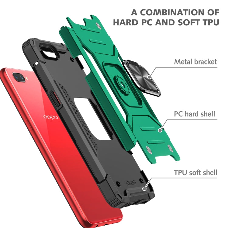 For OPPO A3s Magnetic Armor Shockproof TPU + PC Phone Case with Metal Ring Holder