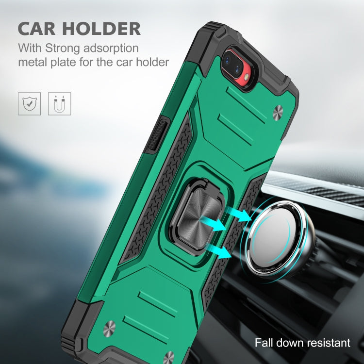 For OPPO A3s Magnetic Armor Shockproof TPU + PC Phone Case with Metal Ring Holder