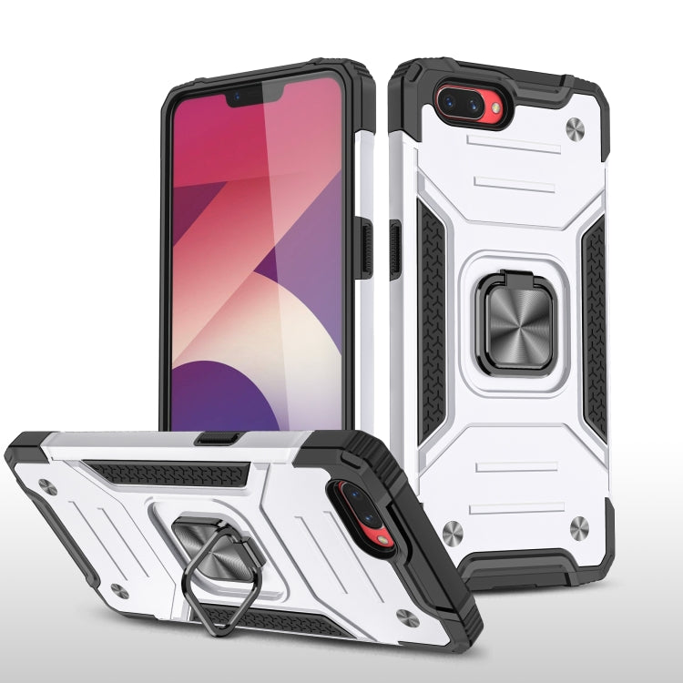For OPPO A3s Magnetic Armor Shockproof TPU + PC Phone Case with Metal Ring Holder