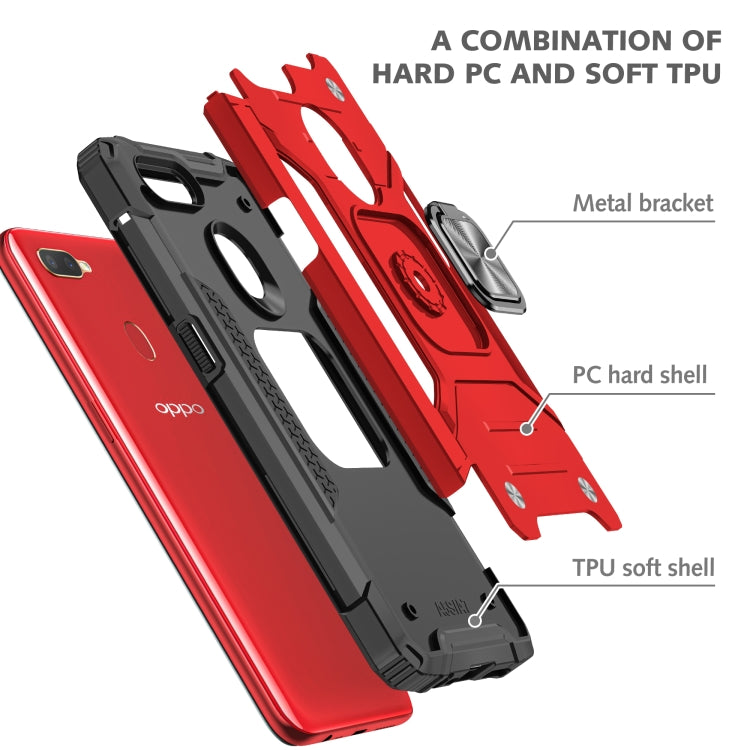 For OPPO A5s & A7 Magnetic Armor Shockproof TPU + PC Phone Case with Metal Ring Holder