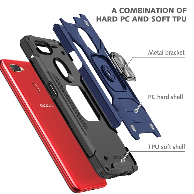 For OPPO A5s & A7 Magnetic Armor Shockproof TPU + PC Phone Case with Metal Ring Holder