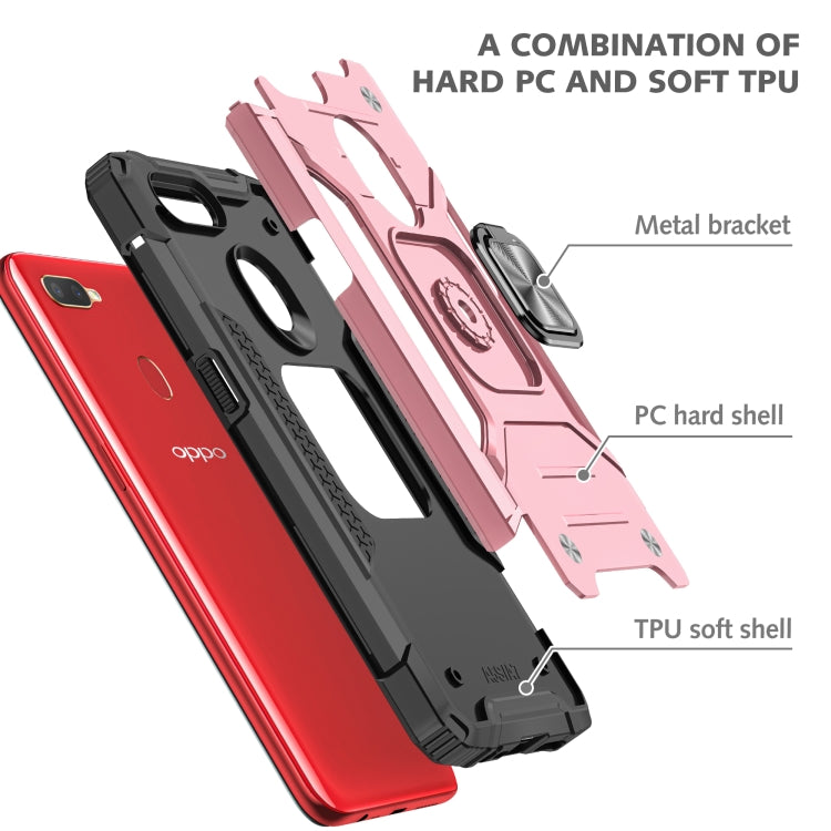 For OPPO A5s & A7 Magnetic Armor Shockproof TPU + PC Phone Case with Metal Ring Holder