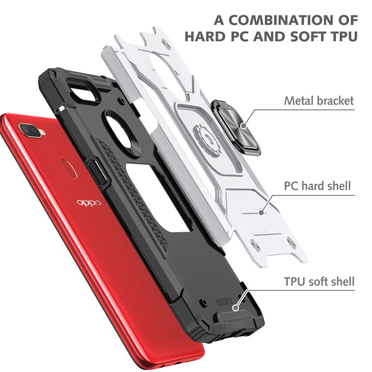 For OPPO A5s & A7 Magnetic Armor Shockproof TPU + PC Phone Case with Metal Ring Holder