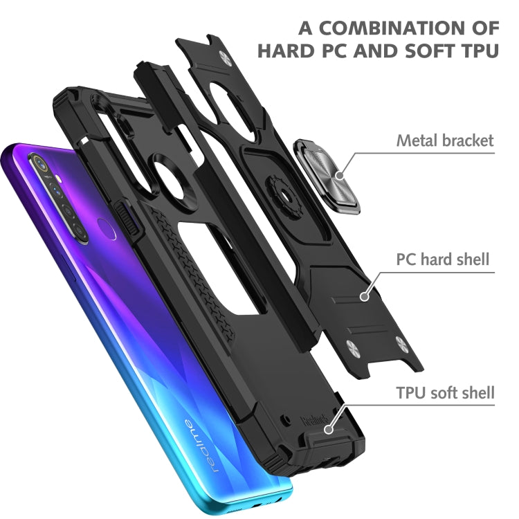 For OPPO Realme 5 Magnetic Armor Shockproof TPU + PC Phone Case with Metal Ring Holder