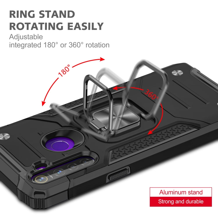 For OPPO Realme 5 Magnetic Armor Shockproof TPU + PC Phone Case with Metal Ring Holder