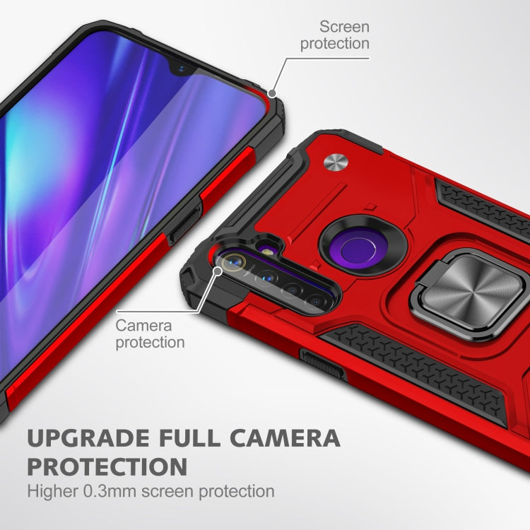 For OPPO Realme 5 Magnetic Armor Shockproof TPU + PC Phone Case with Metal Ring Holder