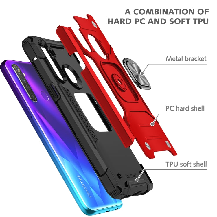 For OPPO Realme 5 Magnetic Armor Shockproof TPU + PC Phone Case with Metal Ring Holder