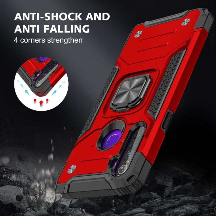 For OPPO Realme 5 Magnetic Armor Shockproof TPU + PC Phone Case with Metal Ring Holder