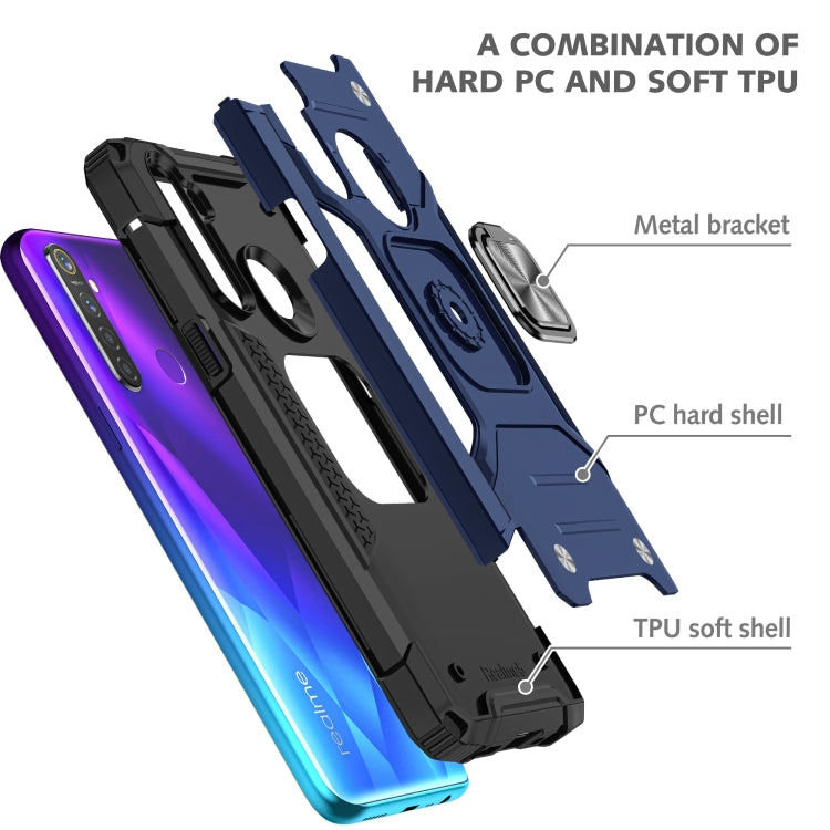 For OPPO Realme 5 Magnetic Armor Shockproof TPU + PC Phone Case with Metal Ring Holder