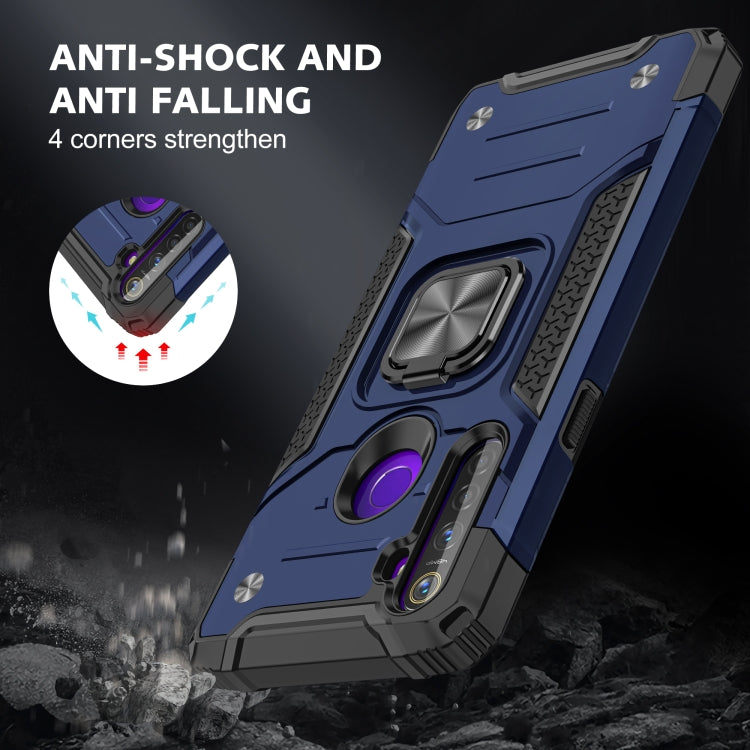 For OPPO Realme 5 Magnetic Armor Shockproof TPU + PC Phone Case with Metal Ring Holder