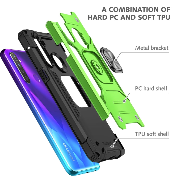For OPPO Realme 5 Magnetic Armor Shockproof TPU + PC Phone Case with Metal Ring Holder