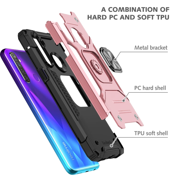 For OPPO Realme 5 Magnetic Armor Shockproof TPU + PC Phone Case with Metal Ring Holder
