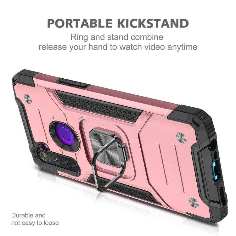 For OPPO Realme 5 Magnetic Armor Shockproof TPU + PC Phone Case with Metal Ring Holder