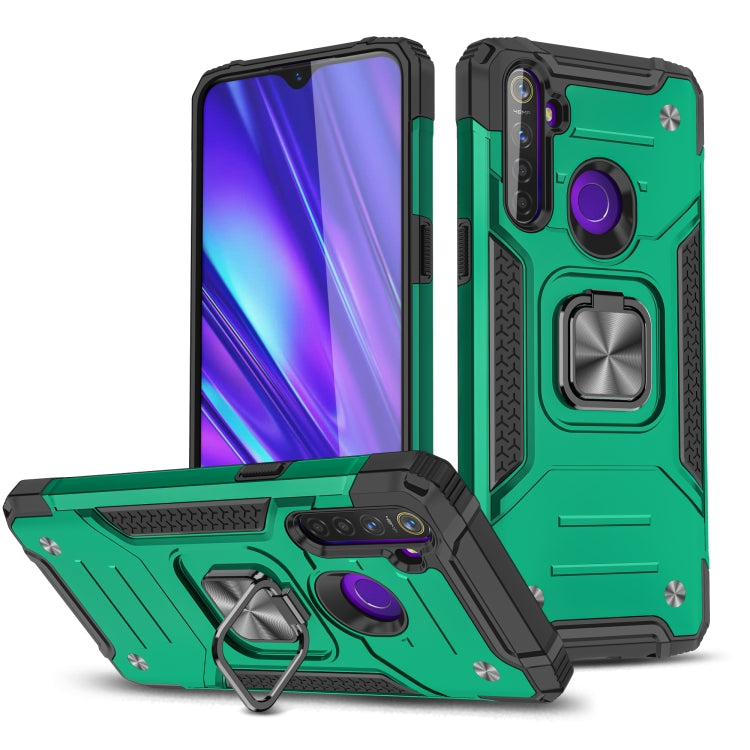 For OPPO Realme 5 Magnetic Armor Shockproof TPU + PC Phone Case with Metal Ring Holder