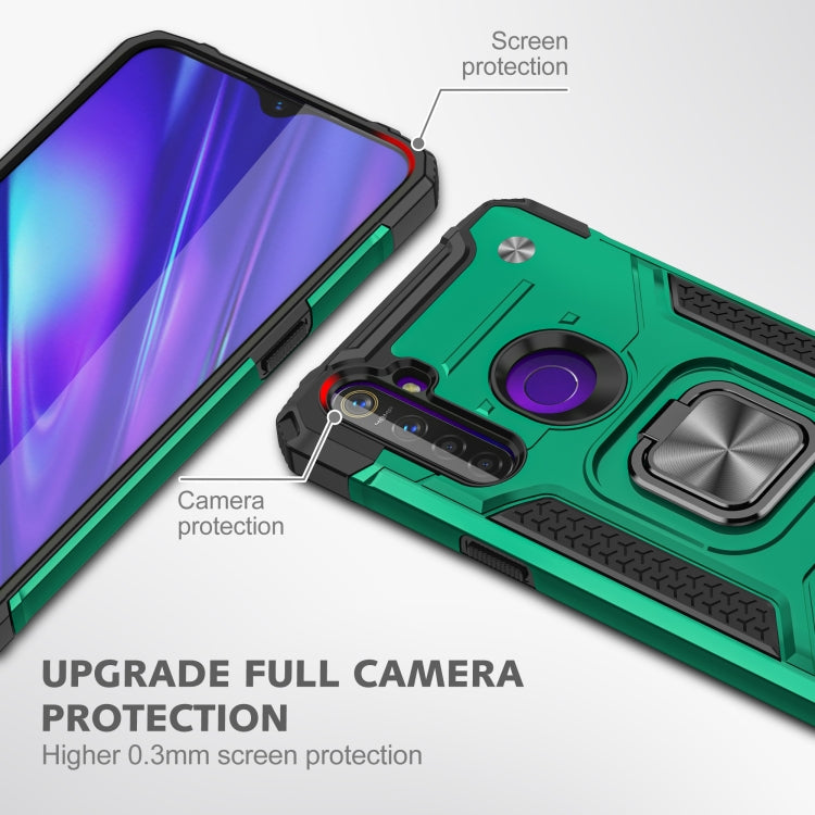 For OPPO Realme 5 Magnetic Armor Shockproof TPU + PC Phone Case with Metal Ring Holder
