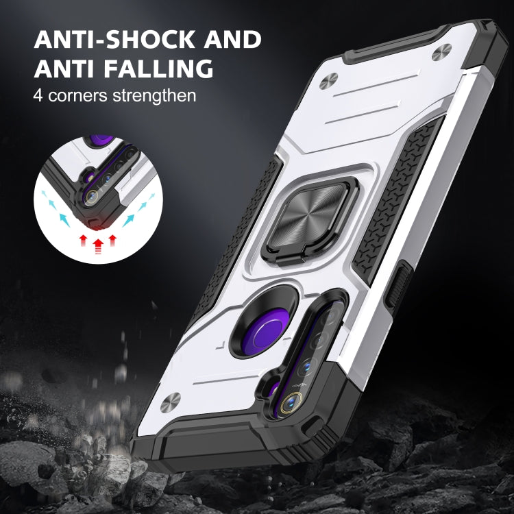 For OPPO Realme 5 Magnetic Armor Shockproof TPU + PC Phone Case with Metal Ring Holder