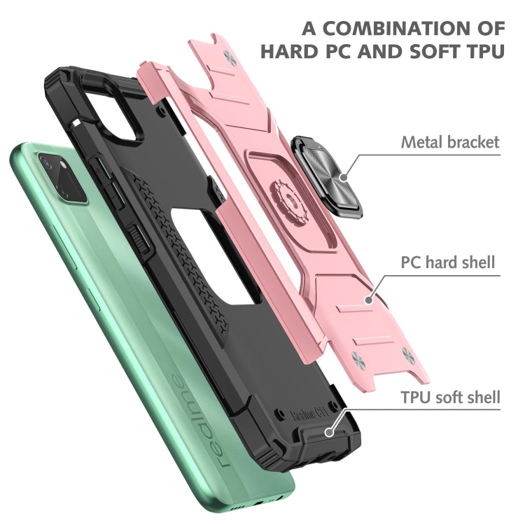 For OPPO Realme C11 Magnetic Armor Shockproof TPU + PC Phone Case with Metal Ring Holder