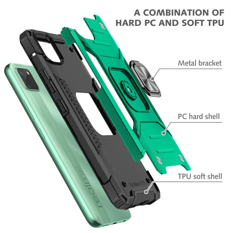 For OPPO Realme C11 Magnetic Armor Shockproof TPU + PC Phone Case with Metal Ring Holder