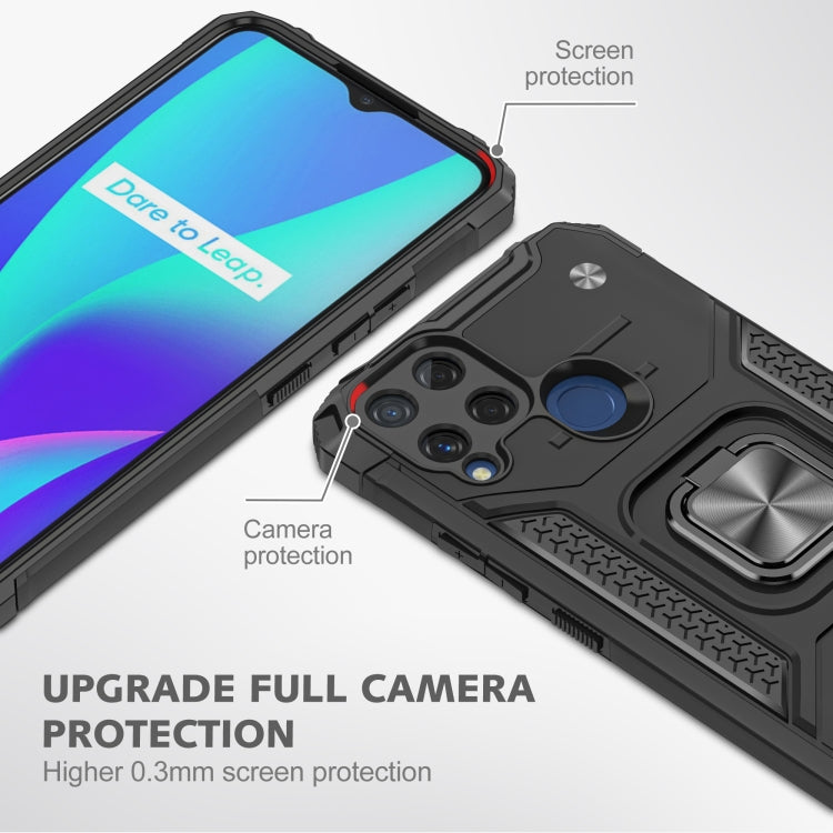 For OPPO Realme C15 Magnetic Armor Shockproof TPU + PC Phone Case with Metal Ring Holder