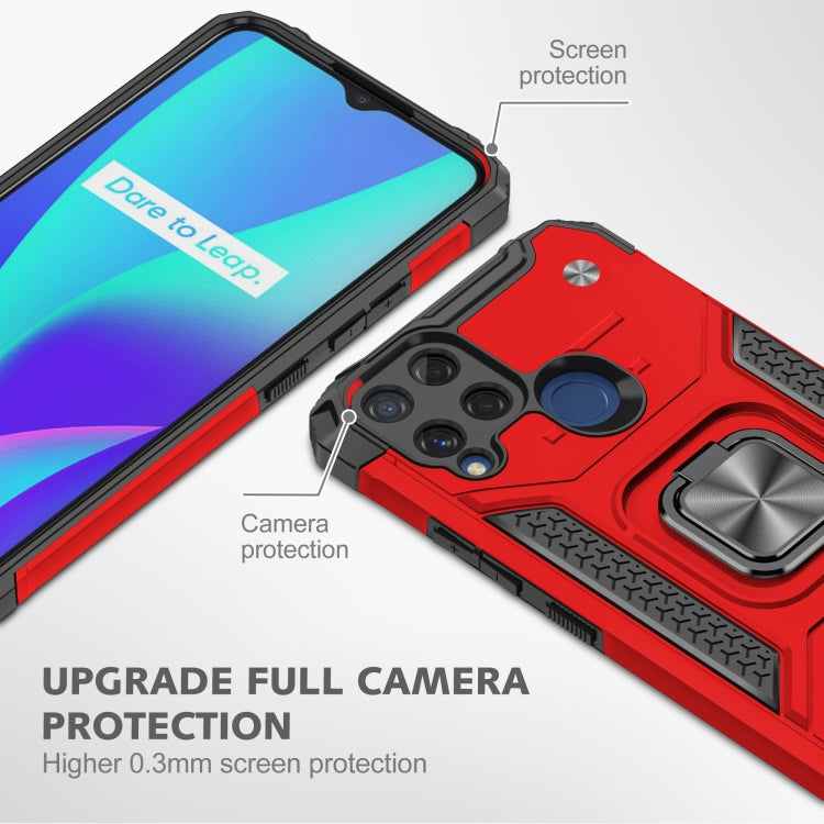 For OPPO Realme C15 Magnetic Armor Shockproof TPU + PC Phone Case with Metal Ring Holder
