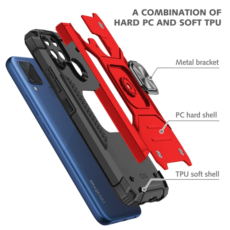 For OPPO Realme C15 Magnetic Armor Shockproof TPU + PC Phone Case with Metal Ring Holder