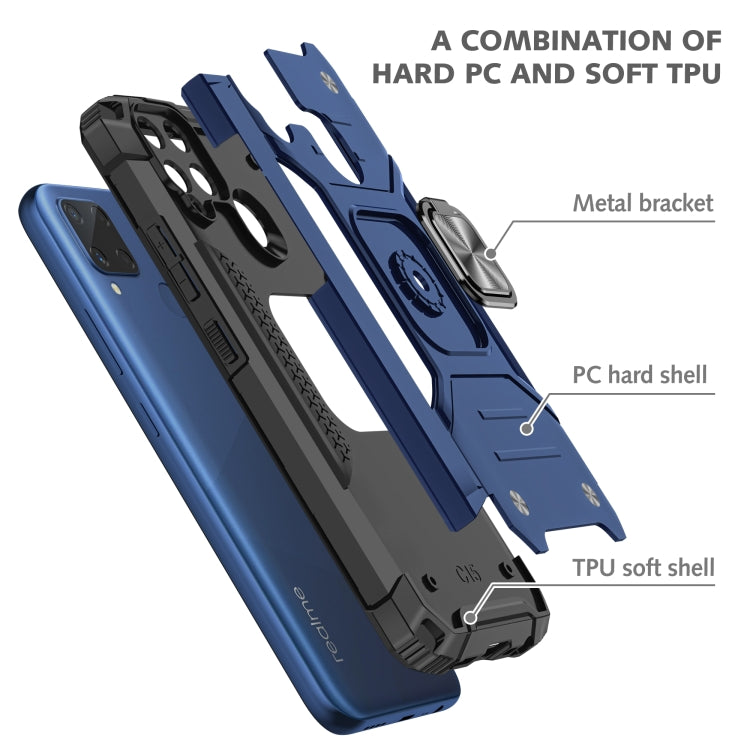 For OPPO Realme C15 Magnetic Armor Shockproof TPU + PC Phone Case with Metal Ring Holder
