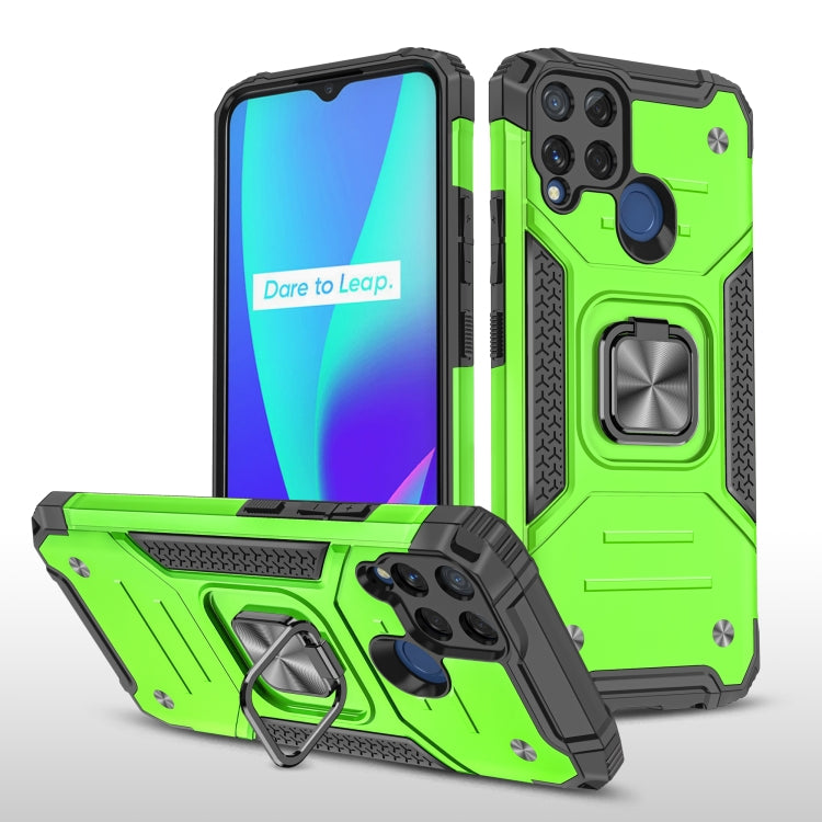 For OPPO Realme C15 Magnetic Armor Shockproof TPU + PC Phone Case with Metal Ring Holder