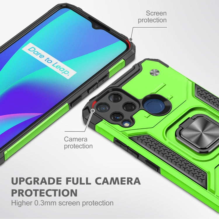 For OPPO Realme C15 Magnetic Armor Shockproof TPU + PC Phone Case with Metal Ring Holder