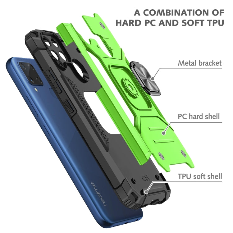 For OPPO Realme C15 Magnetic Armor Shockproof TPU + PC Phone Case with Metal Ring Holder