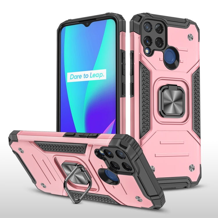 For OPPO Realme C15 Magnetic Armor Shockproof TPU + PC Phone Case with Metal Ring Holder