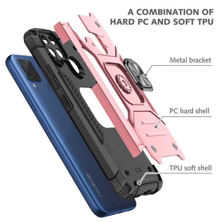 For OPPO Realme C15 Magnetic Armor Shockproof TPU + PC Phone Case with Metal Ring Holder