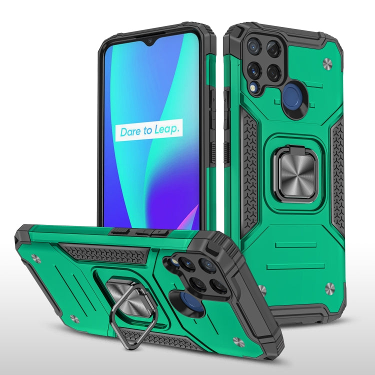 For OPPO Realme C15 Magnetic Armor Shockproof TPU + PC Phone Case with Metal Ring Holder