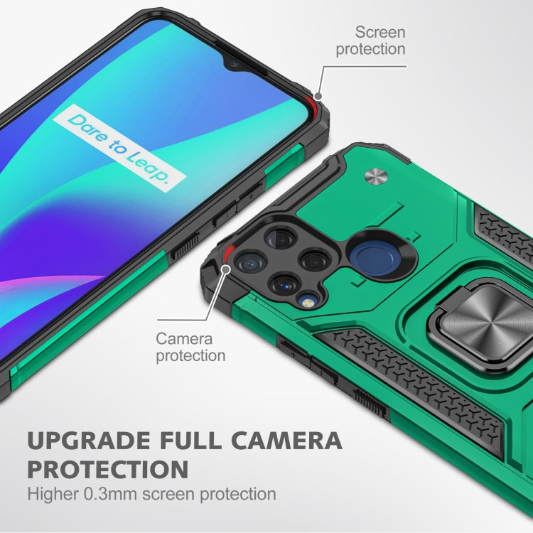For OPPO Realme C15 Magnetic Armor Shockproof TPU + PC Phone Case with Metal Ring Holder