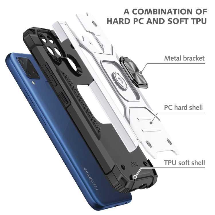 For OPPO Realme C15 Magnetic Armor Shockproof TPU + PC Phone Case with Metal Ring Holder