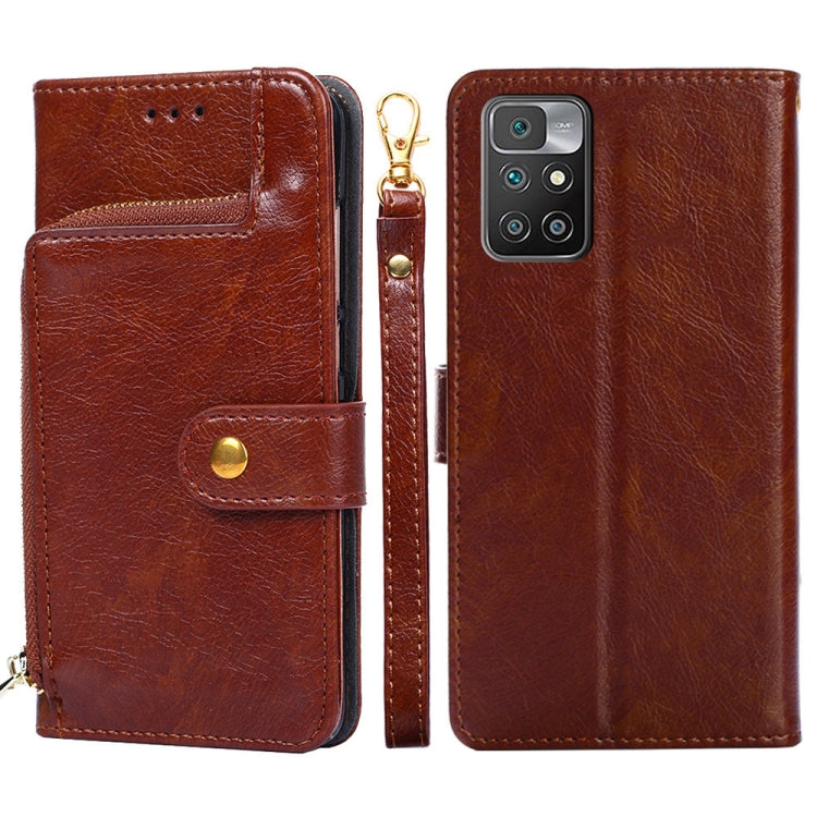 For Xiaomi Redmi 10 Zipper Bag Horizontal Flip Leather Phone Case with Holder & Card Slots & Lanyard