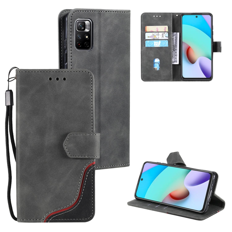 For Xiaomi Redmi Note 10 Pro Three-color Stitching Calf Texture Horizontal Flip Phone Leather Case with Holder & Card Slots & Wallet